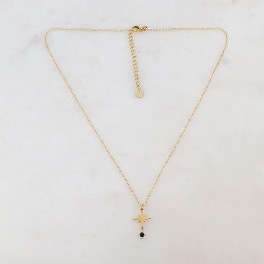 Collier doré composé d'une étoile et d'une pierre noire 39+5 cm