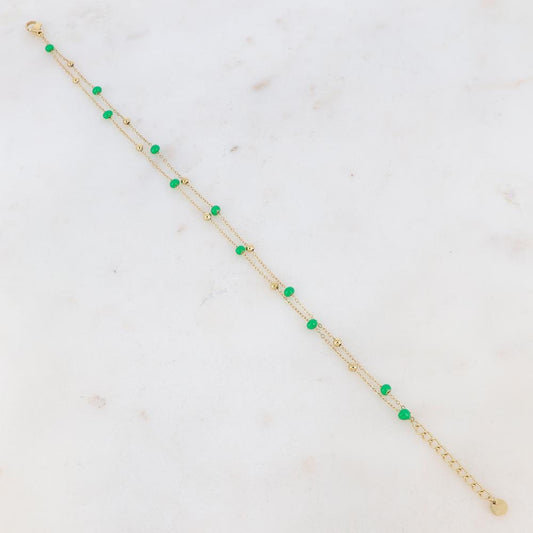 Chaîne de cheville deux rangs avec petites boules et émail (22+3CM)