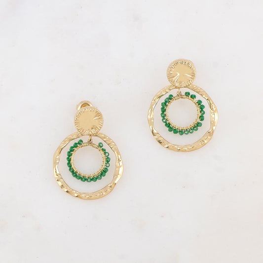 B.O à puce avec pièce ronde, 2 anneaux et perles de rocaille 2,6 x 3,6 cm
