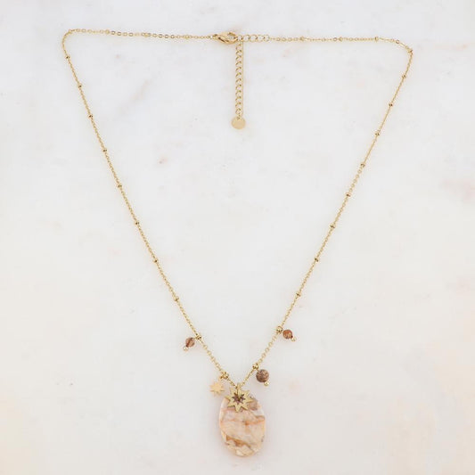 Collier avec pampilles étoiles et pierre beiges 45+5 cm