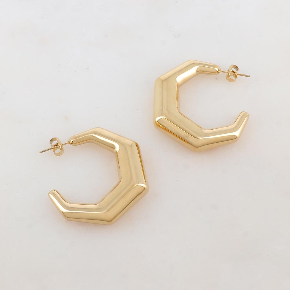Créoles à puce bombées style hexagone avec effet miroir 3,25 x 3,6 CM