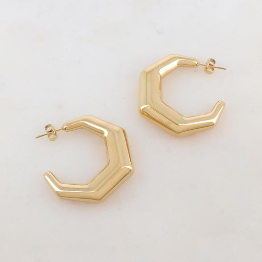Créoles à puce bombées style hexagone avec effet miroir 3,25 x 3,6 CM