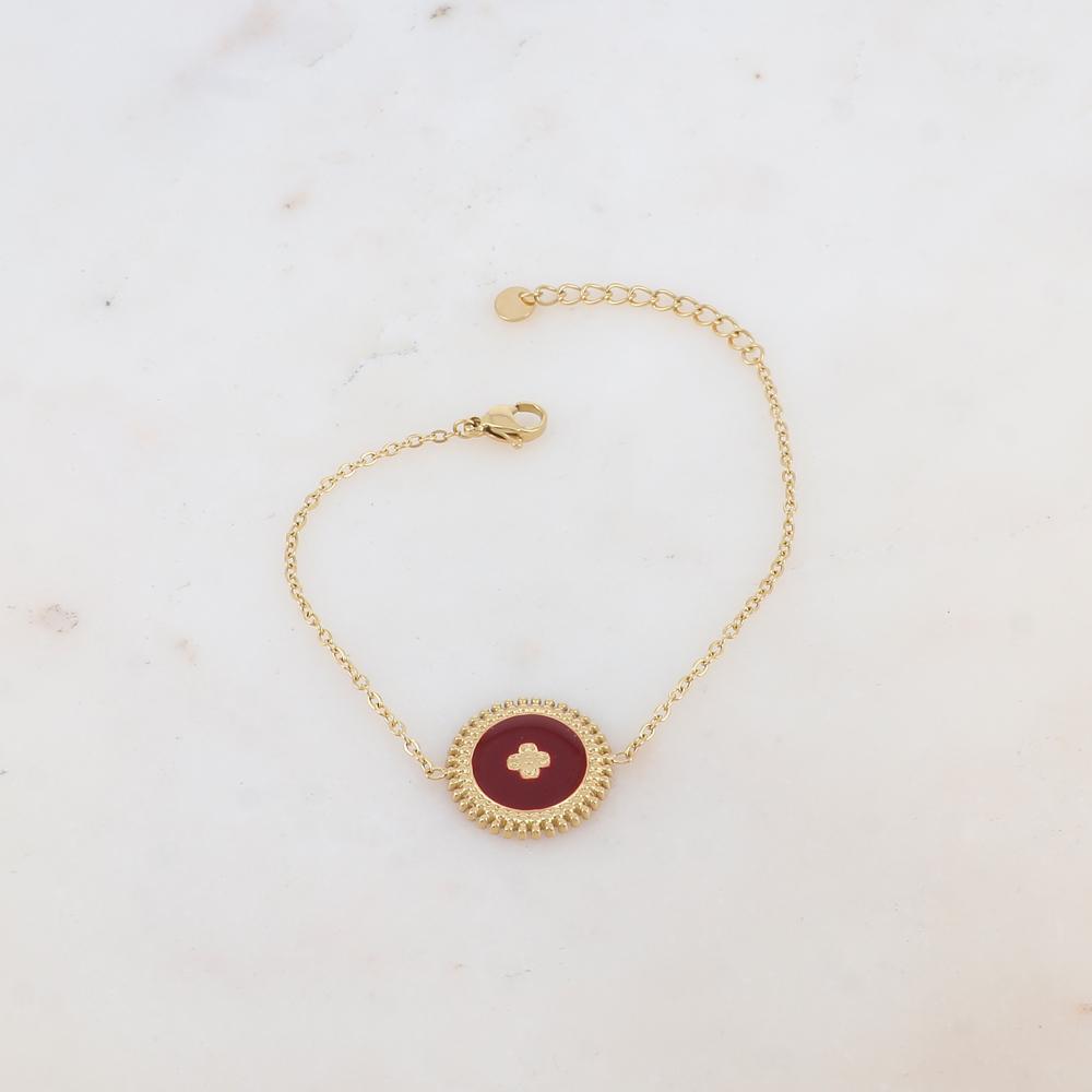 Bracelet avec pièce ronde émaillée, fleur gravée