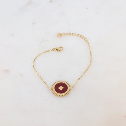 Bracelet avec pièce ronde émaillée, fleur gravée
