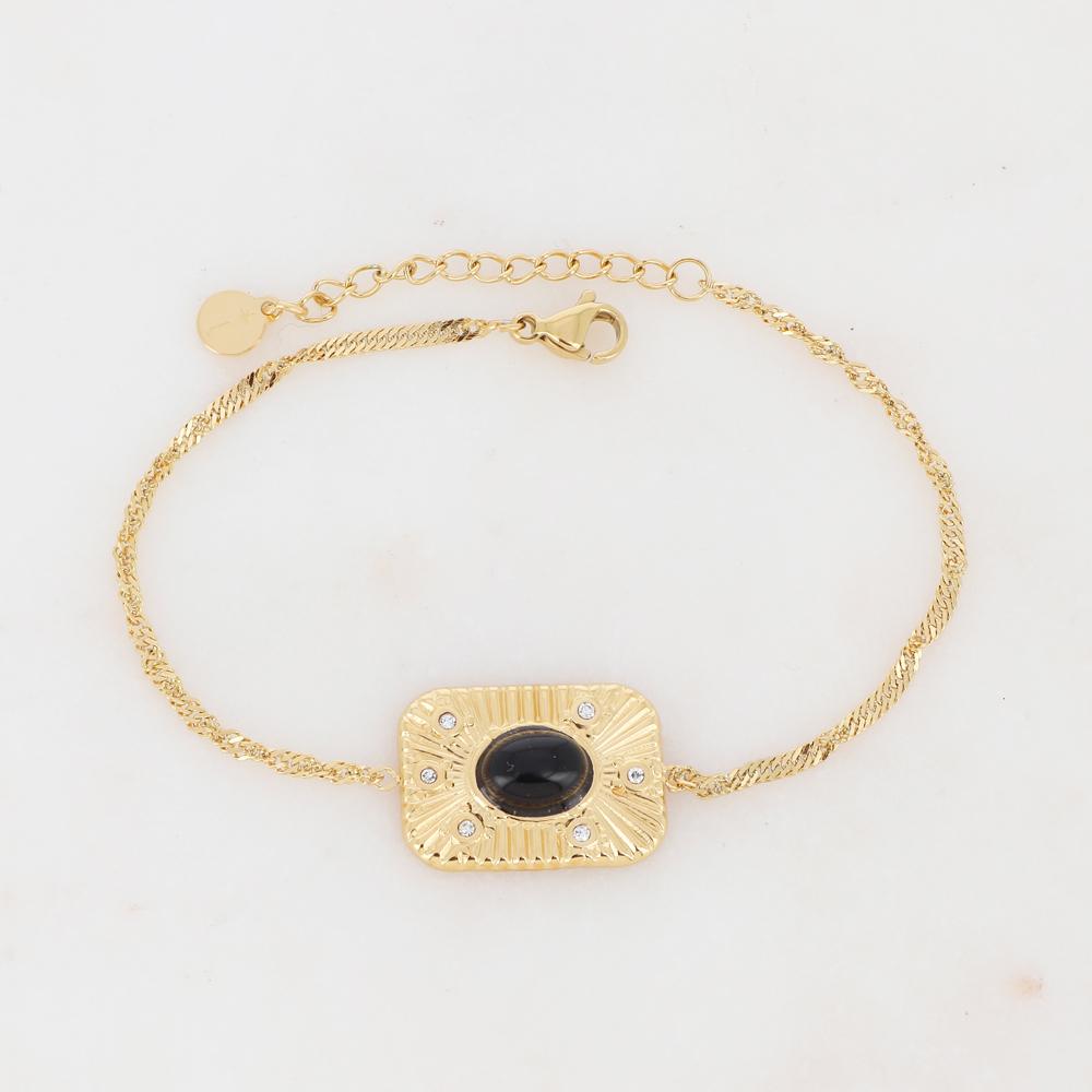 Bracelet avec pièce rectangulaire, pierre naturelle et strass