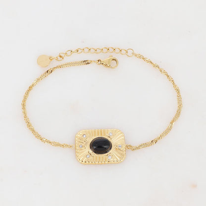 Bracelet avec pièce rectangulaire, pierre naturelle et strass
