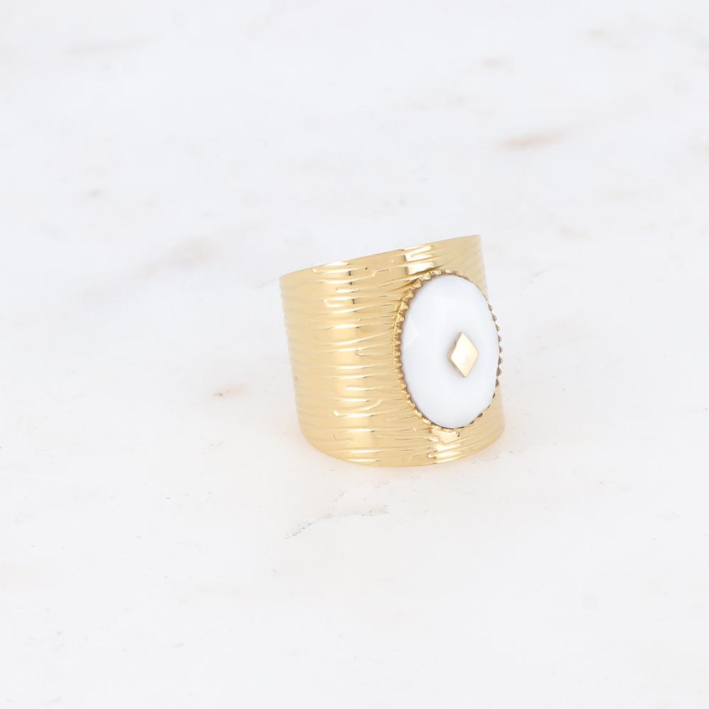 Bague avec cabochon en pierre naturelle - Agate blanche