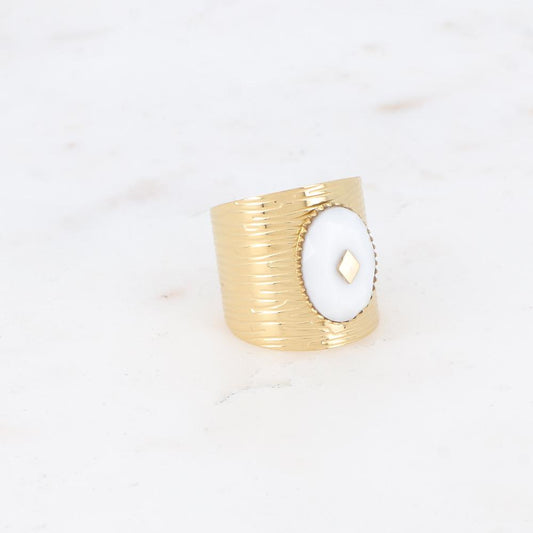 Bague avec cabochon en pierre naturelle - Agate blanche