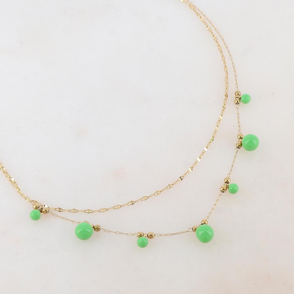 Collier double rangs avec petites boules et émail 40/43+5 cm