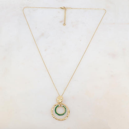 Collier avec pièce ronde, 2 anneaux et perles de rocaille (55+5CM)