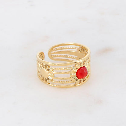 Bague dorée 4 rangs avec pierre - Corail