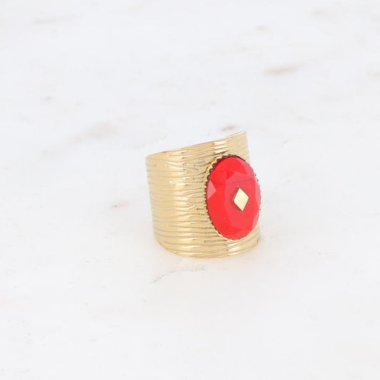 Bague avec cabochon en pierre naturelle - Agate rouge