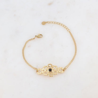 Bracelet avec pièce ajourée de façon muli-ronds, pierre naturelle