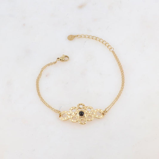 Bracelet avec pièce ajourée de façon muli-ronds, pierre naturelle