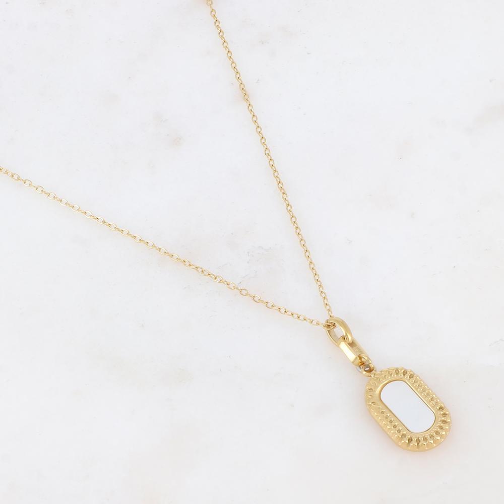 Collier avec un pendentif rectangulaire orné d'une nacre blanche 39+7 cm