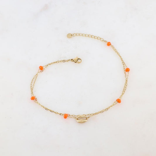 Chaîne de cheville deux rangs avec boules émaillées et cauri (22 + 3CM)