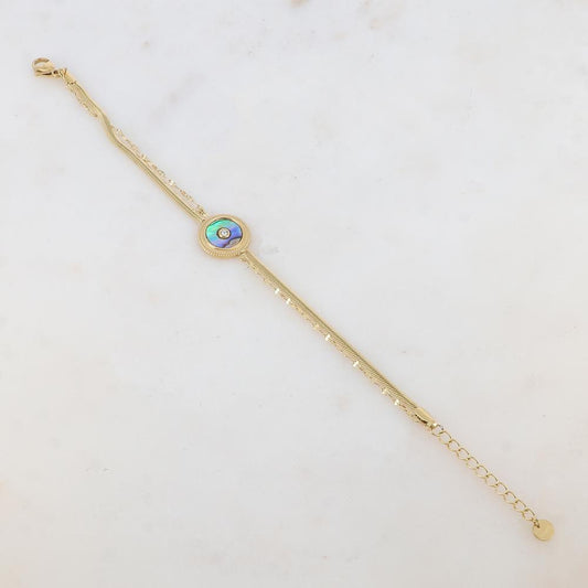 Bracelet double rangs avec pampille ronde, nacre