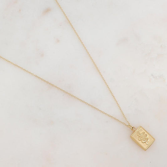 Collier avec un pendentif rectangle effet lisse et serpent gravé 41+5 cm