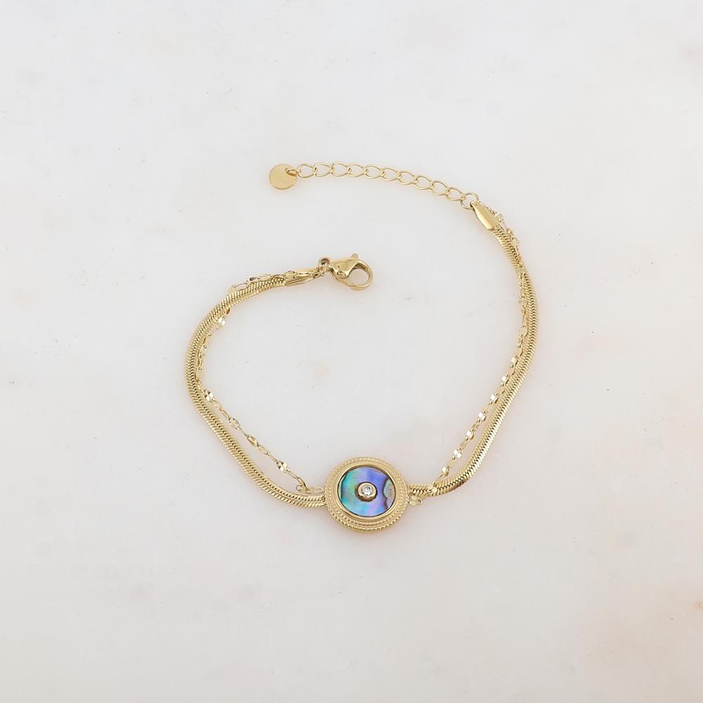 Bracelet double rangs avec pampille ronde, nacre