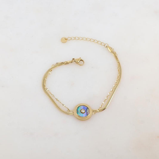 Bracelet double rangs avec pampille ronde, nacre