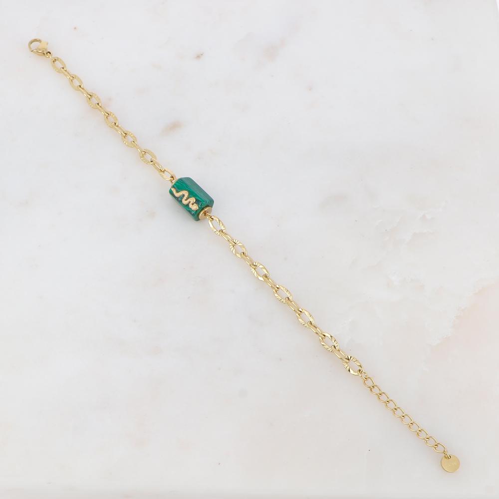Bracelet en maille avec pierre naturelle et serpent - Malachite