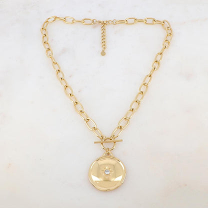 Collier en maille avec pendentif rond, étoile et strass (45+5CM)