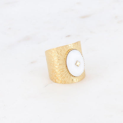 Bague martelée avec pierre naturelle ovale - Agate blanche