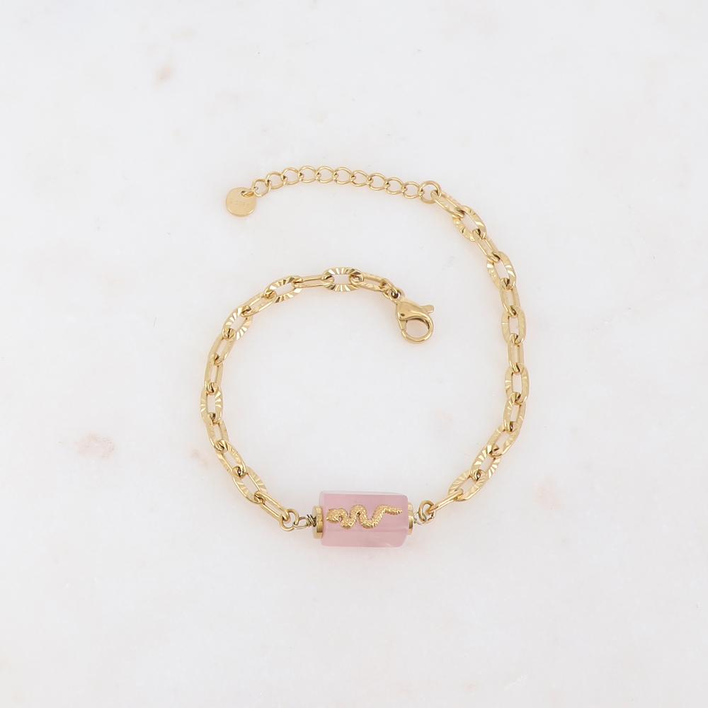 Bracelet en maille avec pierre naturelle et serpent - Quartz rose