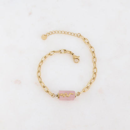 Bracelet en maille avec pierre naturelle et serpent - Quartz rose