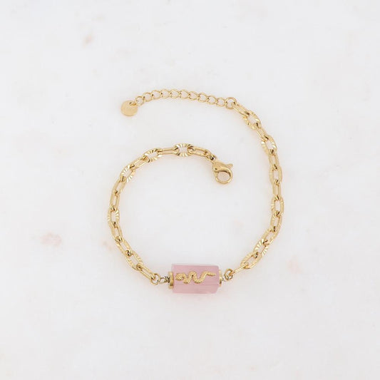 Bracelet en maille avec pierre naturelle et serpent - Quartz rose