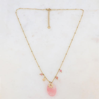 Collier avec pampilles étoiles et pierre agate rose 45+5 cm