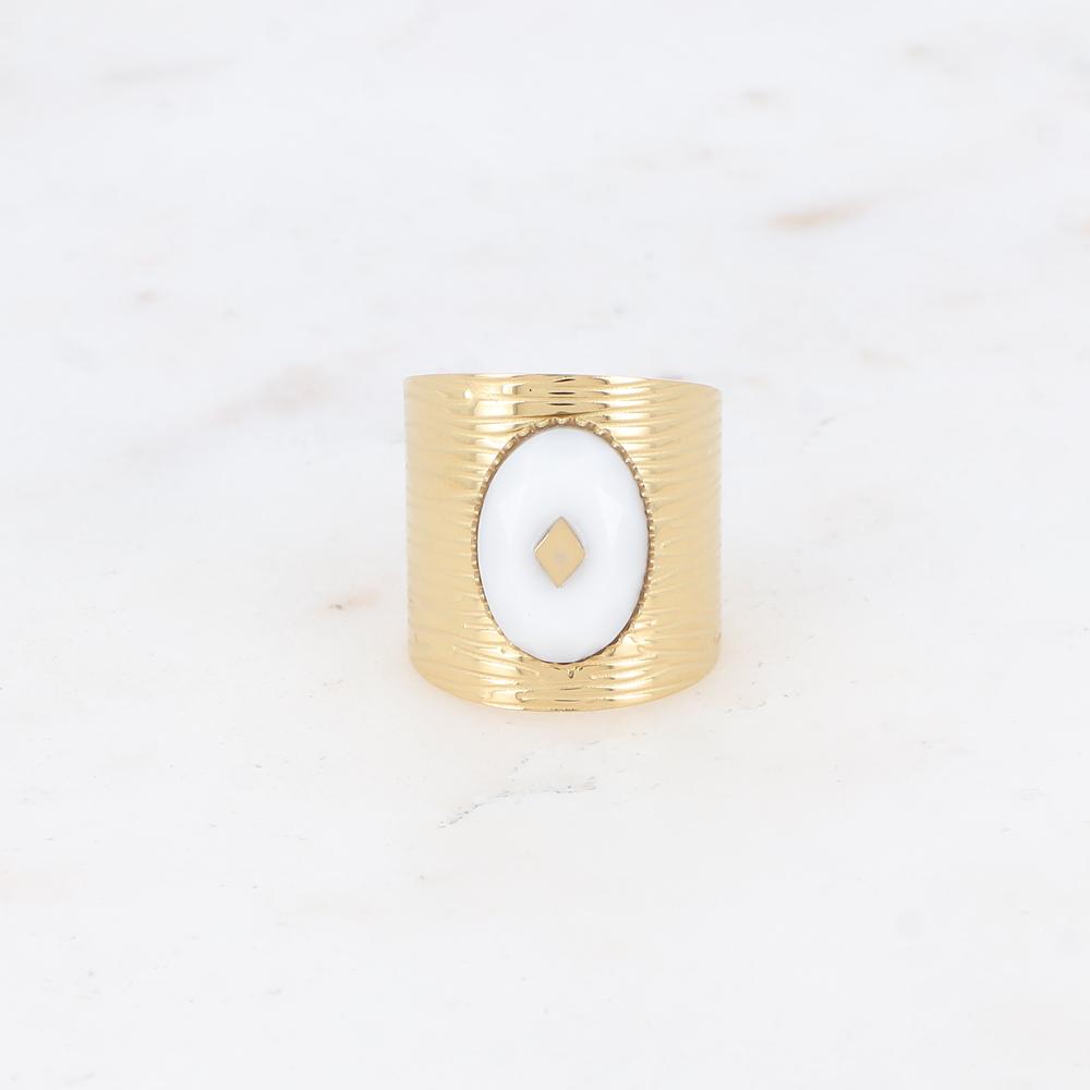 Bague avec cabochon en pierre naturelle - Agate blanche