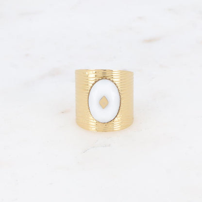 Bague avec cabochon en pierre naturelle - Agate blanche