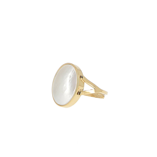 Bague ovale ajustable en Nacre blanche