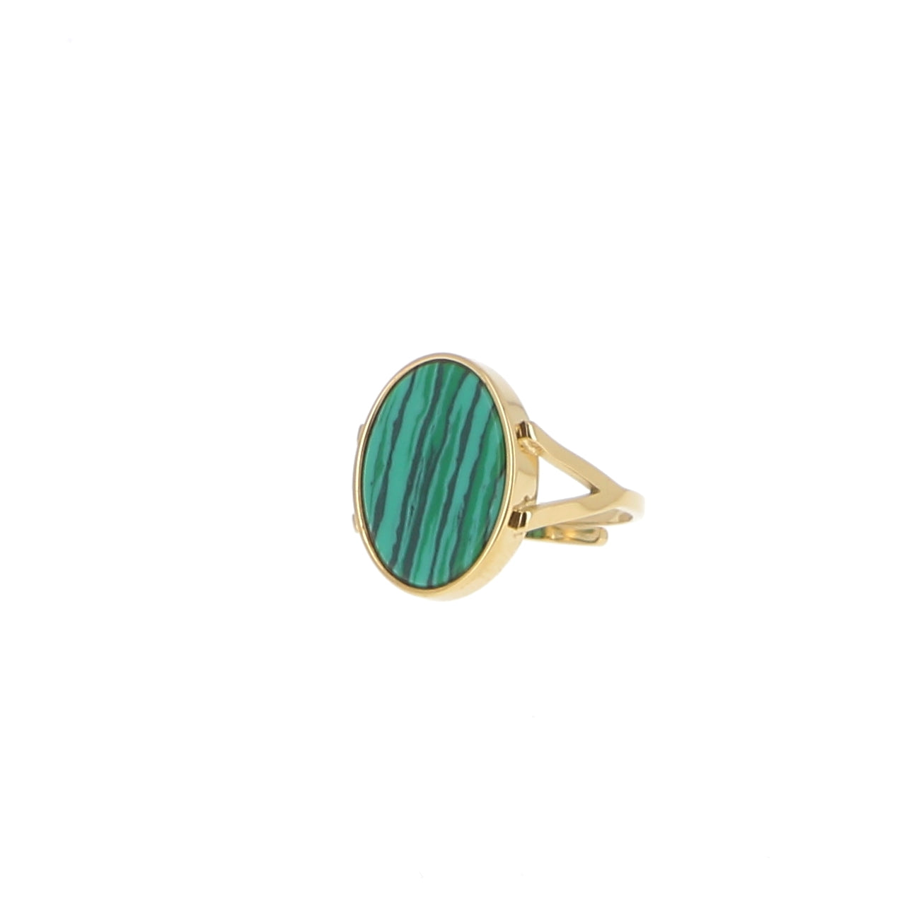 Bague ovale ajustable en pierre naturelle - Malachite