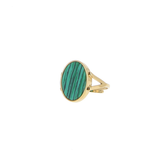 Bague ovale ajustable en pierre naturelle - Malachite