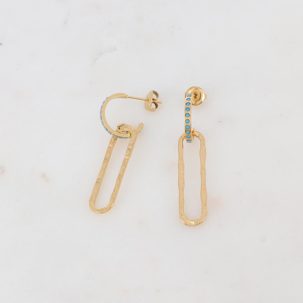 Créoles à puce en forme géométrique, strass 1,5 x 4 CM.