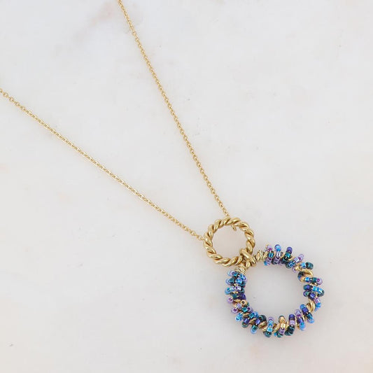 Collier avec avec anneau, perles, étoile et émail (40+5CM)
