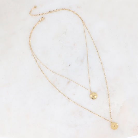 Collier 2 rangs, lune, étoiles et oxydes de zirconium 40/50+5 cm