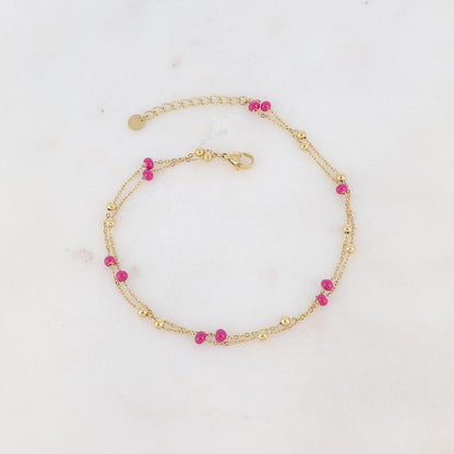 Chaîne de cheville deux rangs avec petites boules et émail (22+3CM)