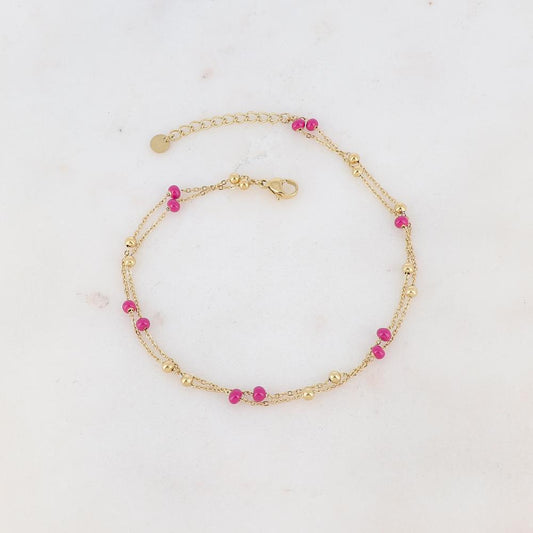 Chaîne de cheville deux rangs avec petites boules et émail (22+3CM)