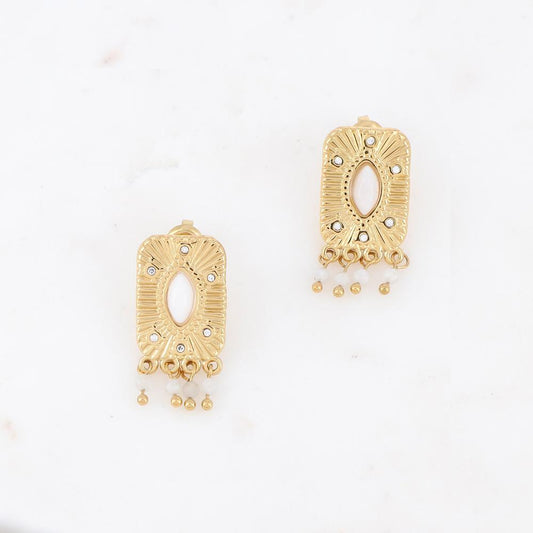 B.O à puce avec une pièce rectangulaire ,pierres naturelles et strass 0,9 x 3 CM.