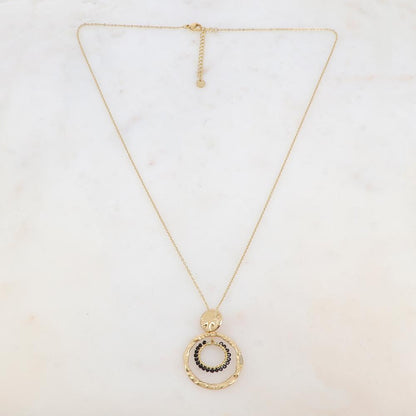 Collier avec pièce ronde, deux anneaux et perles de rocaille beiges (55+5CM)