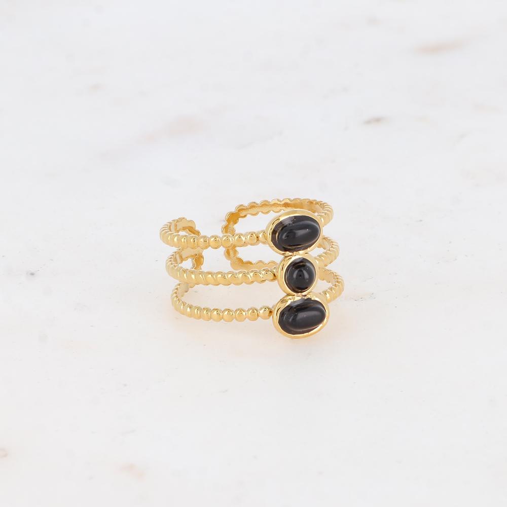 Bague triple rangs avec pierres naturelles -Onyx