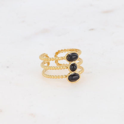 Bague triple rangs avec pierres naturelles -Onyx