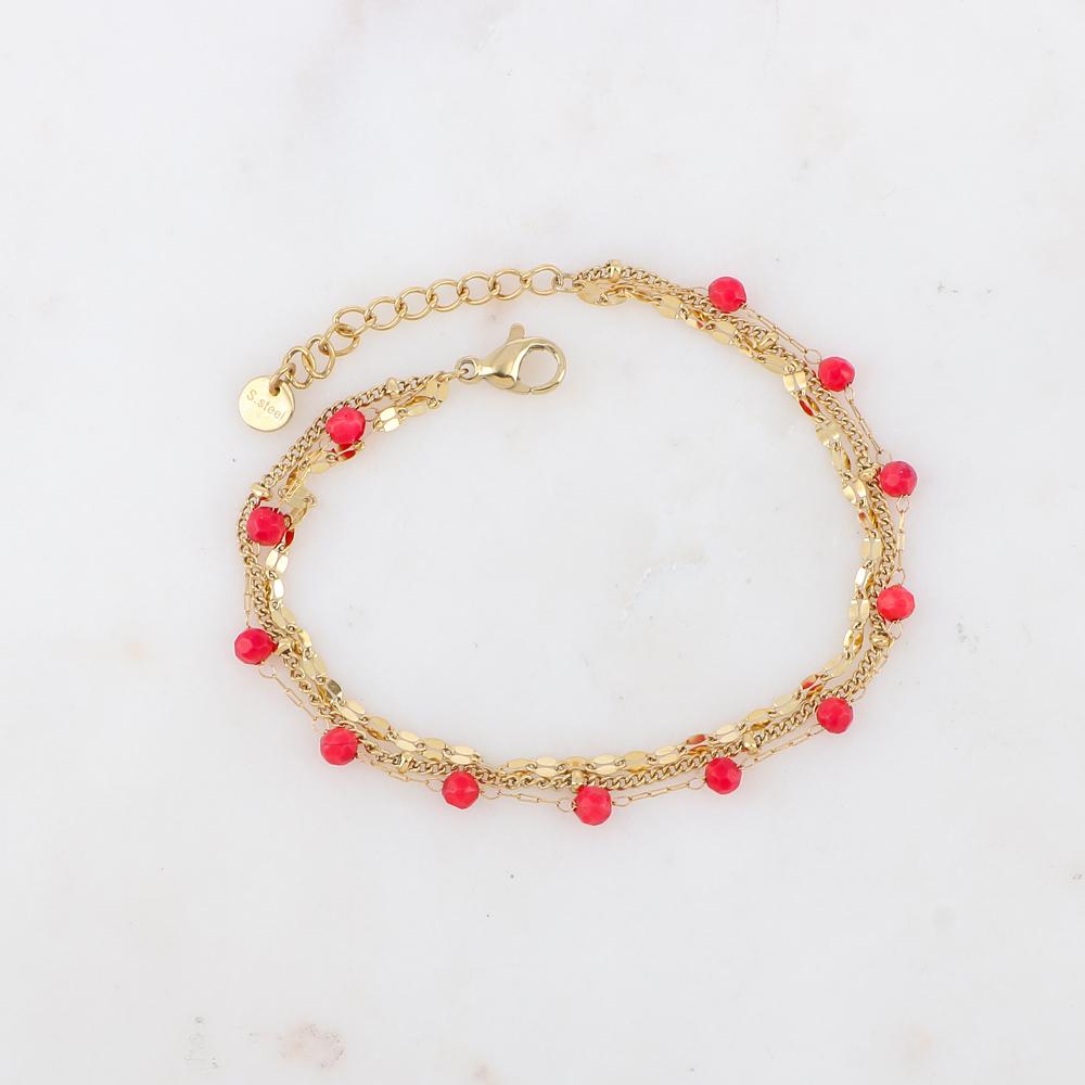 Bracelet triple rang avec perles en corail végétal teinté