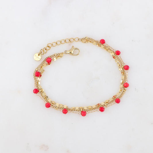 Bracelet triple rang avec perles en corail végétal teinté