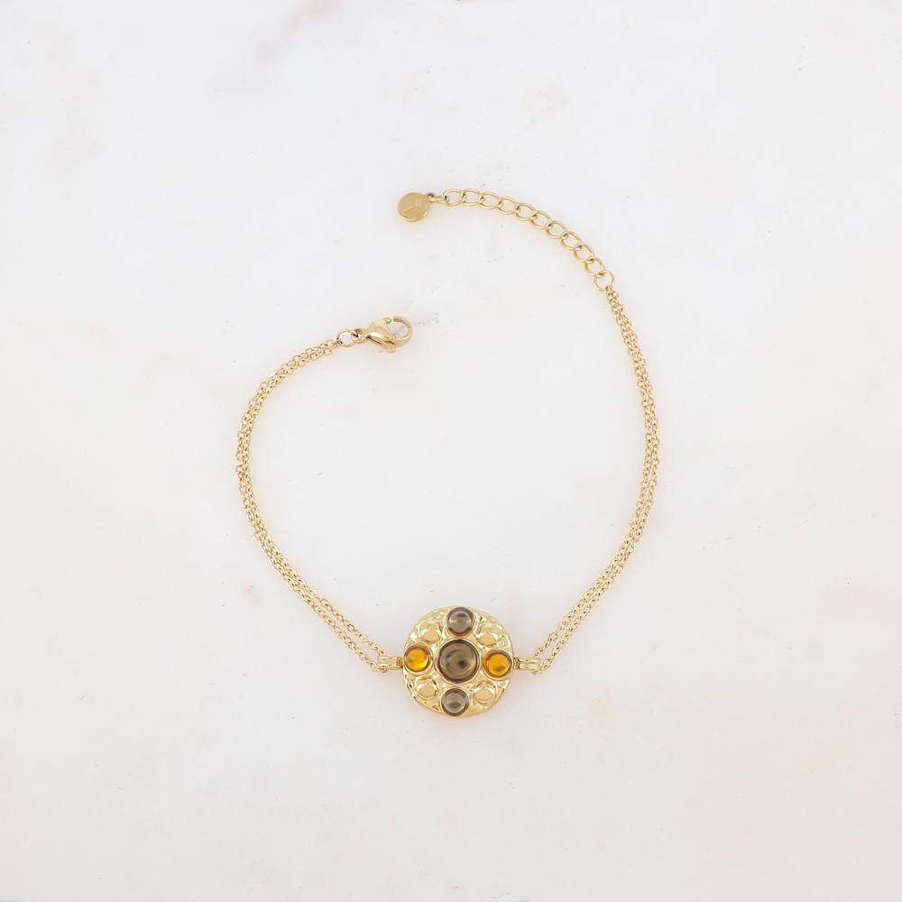 Bracelet avec pièce ronde et 5 pâtes de verre rondes