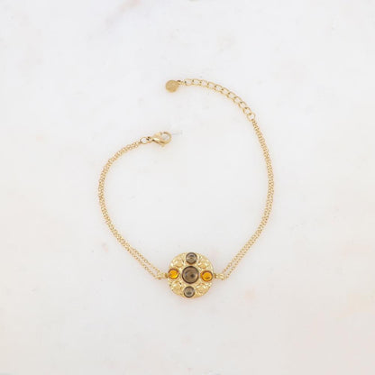 Bracelet avec pièce ronde et 5 pâtes de verre rondes