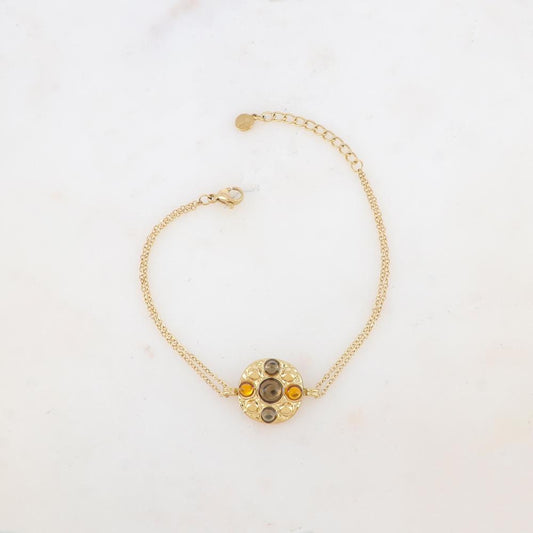 Bracelet avec pièce ronde et 5 pâtes de verre rondes